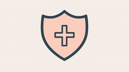 Obraz premium Icon Representing Basic Legal Health Support with a Minimalistic Shield and Cross. Featuring Simple, Sturdy Design with Soft Lines and a Light Color Palette to Symbolize Essential Protection and Fund