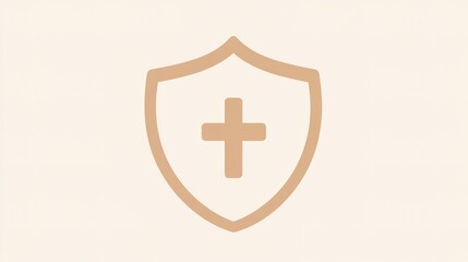 Obraz premium Icon Representing Basic Legal Health Support with a Minimalistic Shield and Cross. Featuring Simple, Sturdy Design with Soft Lines and a Light Color Palette to Symbolize Essential Protection and Fund