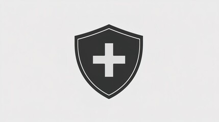 Obraz premium Icon Representing Basic Legal Health Support with a Minimalistic Shield and Cross. Featuring Simple, Sturdy Design with Soft Lines and a Light Color Palette to Symbolize Essential Protection and Fund