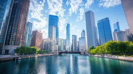 Fototapeta premium Chicago Skyline with River Reflection