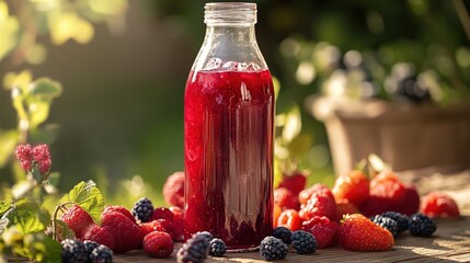 0.5-Liter Wide-Mouthed Bottle Filled with Natural Berry Juice. Featuring a Refreshing and Vibrant Beverage Ideal for Healthy Hydration and Enjoyment, 