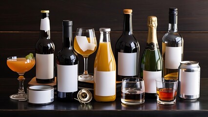 Different alcohol drinks set  - beer, wine, cocktail, juice, champagne, scotch, soda
