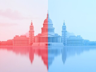 Obraz premium Red and Blue Cityscape with Reflection