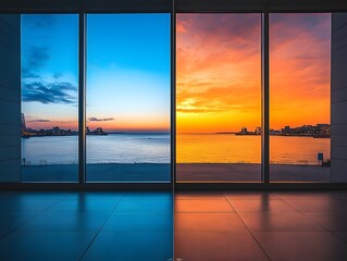 Cityscape Sunset View Through Window