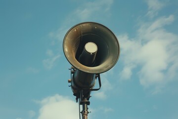 Old loudspeaker is pointing at the sky, potentially broadcasting an important message