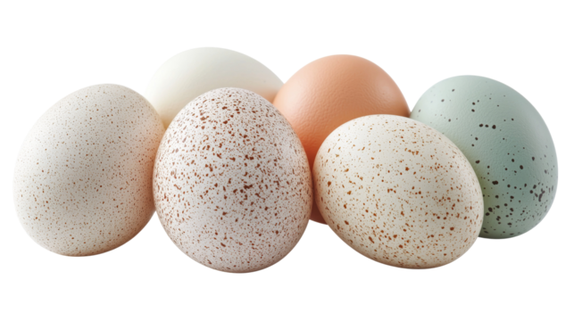 Different types of eggs on transparent background