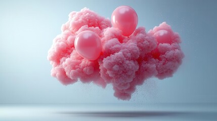Fototapeta premium whimsical cloud of pink balloons floating against stark white backdrop soft dreamy lighting delicate shadows playful composition