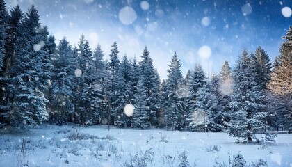 Fototapeta premium Snowflakes falling in forest