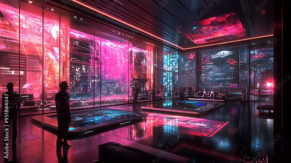 Poster futuristic digital media hub with interactive content and ai-driven experiences