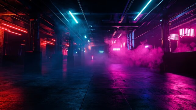A Halloween party in a dystopian nightclub with neon lights and cyberpunk-themed music