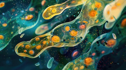 Surreal Microscopic of Vibrant Paramecium Swimming in Aquatic Ecosystem