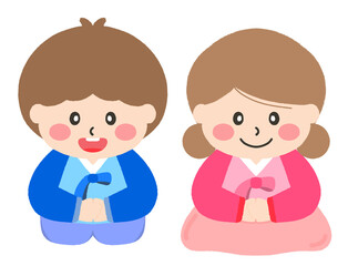 추석 설날 명절 한복입은 어린이 일러스트