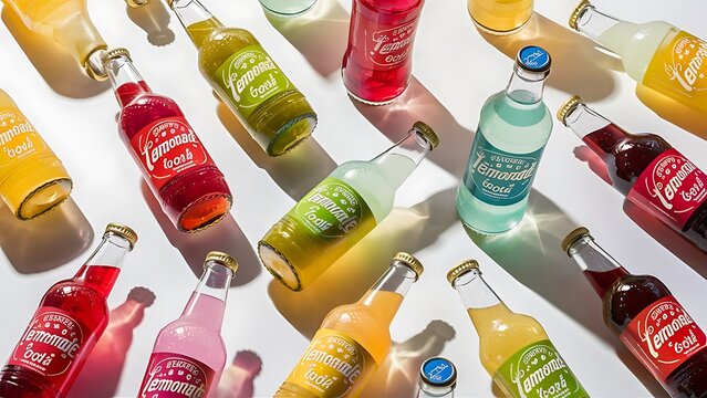 Drinks lemonade cola drink softdrinks in bottles isolated on a white background
