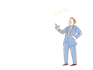 指を指すスーツを着た男性　