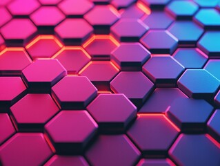 Fototapeta premium Colorful hexagonal pattern with glowing edges, creating a vibrant and modern abstract background.