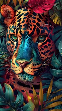 Close up portrait of a leopard in amazon jungle, Vertical wallpaper