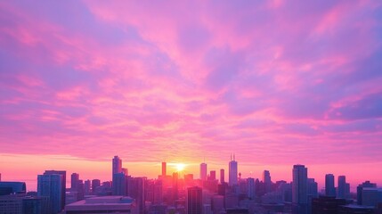 Fototapeta premium Sunrise over a bustling cityscape, Monday morning, fresh start to the week