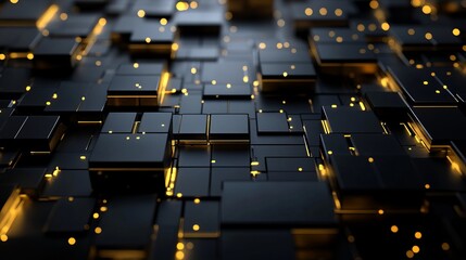 Obraz premium Abstract black and gold geometric pattern with illuminated details at night