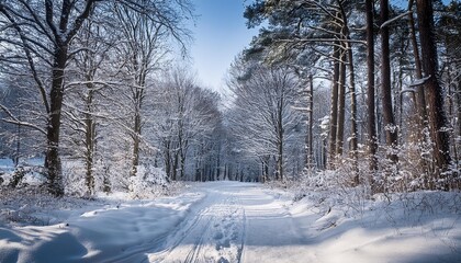 Obraz premium Snowy path through forest