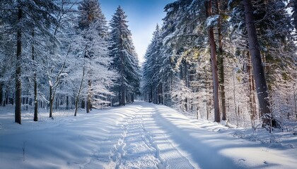 Fototapeta premium Snowy path through forest