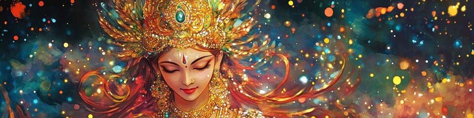 Beautiful Hindu Goddess Durga Mata,Ethereal Durga Mata: Vibrant Watercolor Abstract for Modern Hindu Art. Elegant Red and Blue Textures Perfect for T-Shirts, Posters, and UI Design. Minimalist Cultura