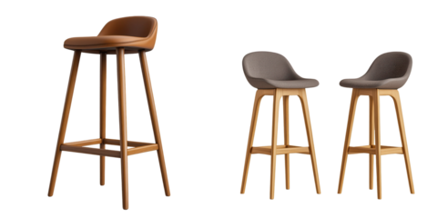 Modern bar stools featuring sleek designs, ideal for contemporary kitchens and stylish dining spaces. isolated on a transparent background