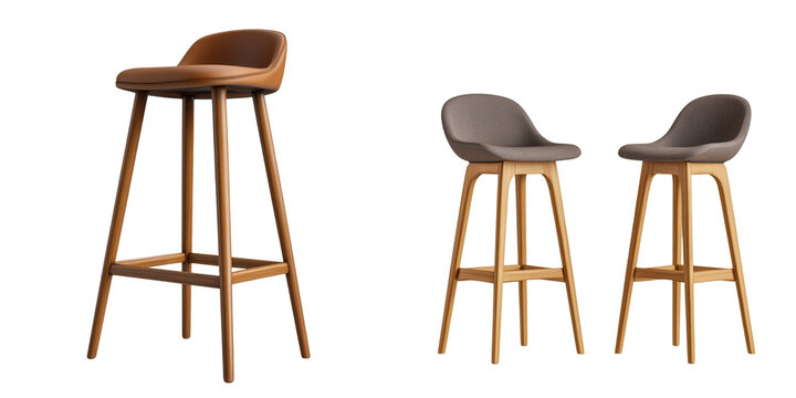 Modern bar stools featuring sleek designs, ideal for contemporary kitchens and stylish dining spaces. isolated on a transparent background
