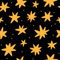 Seamless pattern with stars. Vector background. Night sky. Falling stars.