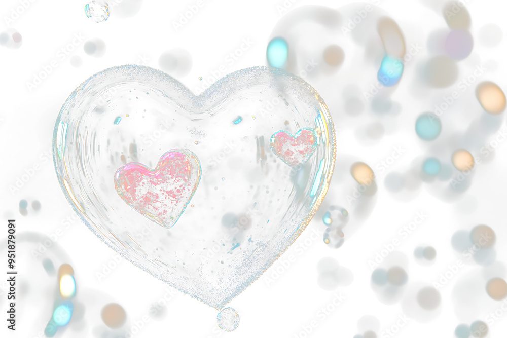 Poster love shape soap bubbles isolated on transparent overlay, soap bubbles isolated on transparent overla