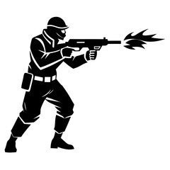 Soldier gun fire style silhouette vector on white background