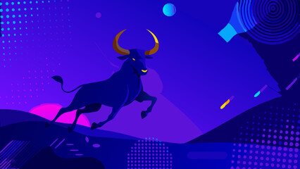 Fierce bull Taurus zodiac sign standing strong with determination on earthy textured background