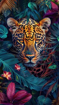 Close up portrait of a leopard in amazon jungle, Vertical wallpaper