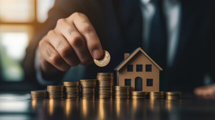 Businessman exploring real estate investments, loans, interest rates, and financial strategies