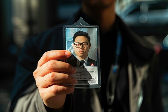 Businessman is showing his id card for security check