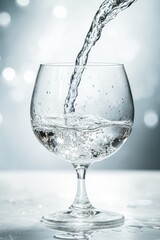 Clear Water Being Poured into Glass with blurred background