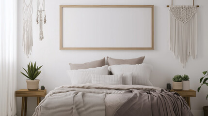 Minimalist Bedroom With Scandinavian Influence Featuring Macrame Decor and Succulent Plants
