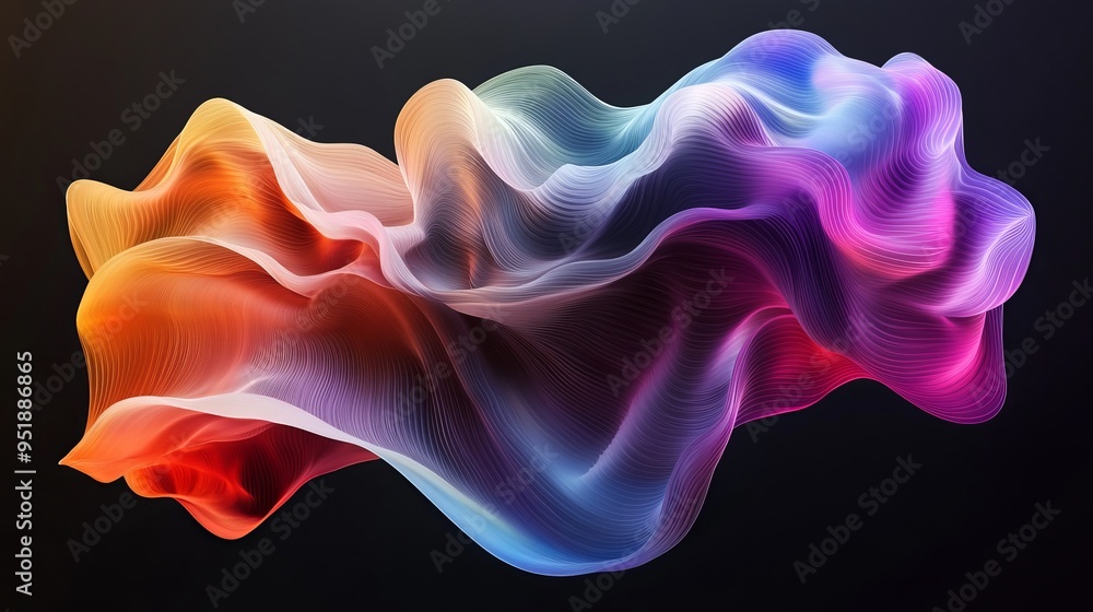 Poster Colorful abstract wave design with smooth curves against a dark backdrop