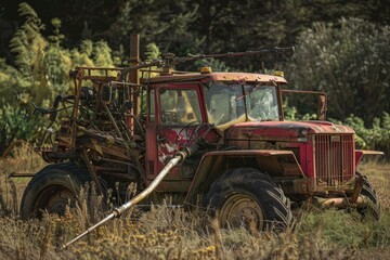 Obraz premium Old, rusty tractor sits abandoned in a field, showcasing the passage of time and the beauty of decay
