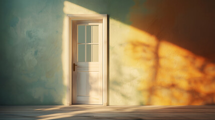slightly open door with bright, warm light representing new opportunities and hope