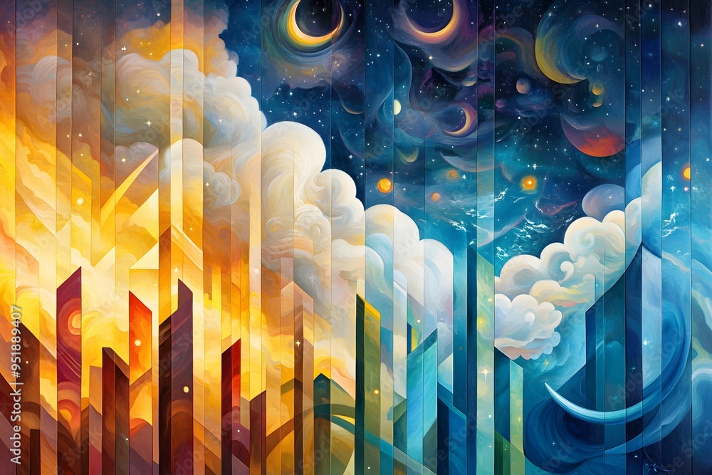 Poster abstract sky with planets and stars.