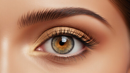 Obraz premium Close up detail beautiful female eye macro, fashion naturel makeup
