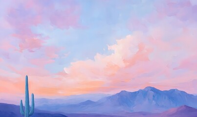 Oil painting style cactus illustration, Generative AI