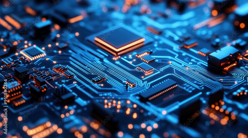 Aufkleber abstract circuit board with glowing lines and components