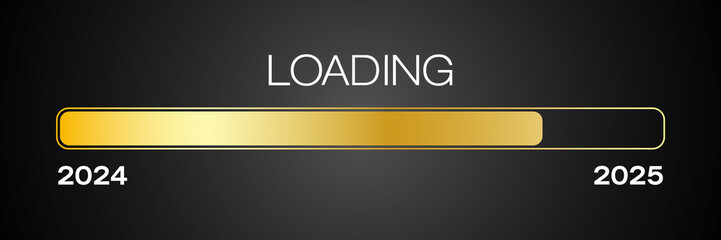 Illustration of a loading bar in gold with the message loading 2025 over dark background - new year concept - represents the new year 2025.