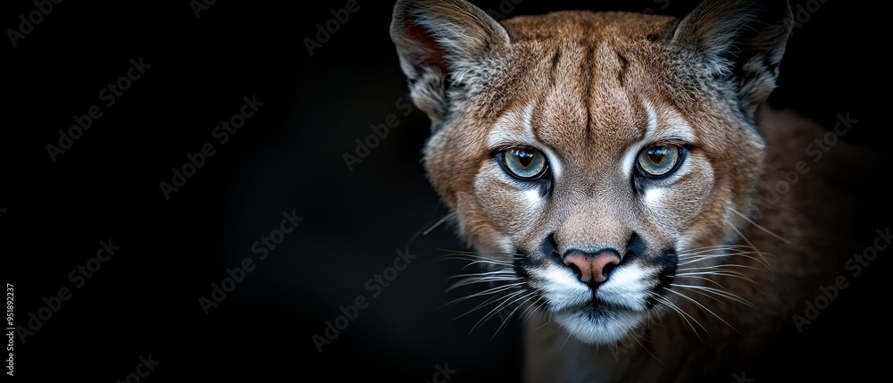 Canvas Prints  A tight shot of a mountain lion's face, its blue eyes piercing intensely