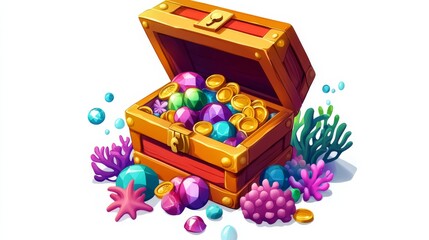 Open Treasure Chest with Gems and Coins.