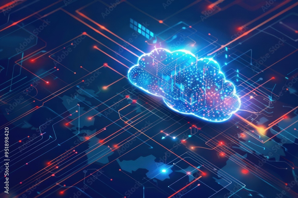 Poster cloud computing technology is connecting the world with data transferring through a network