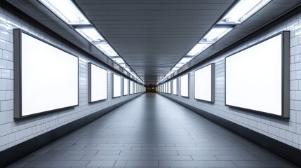 Blank Billboards in Subway Tunnel.