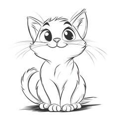 Obraz premium Cute Cartoon Cat Coloring Page for Kids