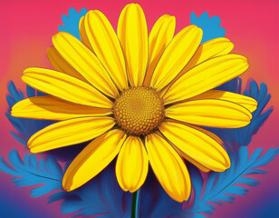 Obraz premium Closeup Illustration of a Yellow Daisy Detailed Floral Artwork Highlighting Natural Beauty